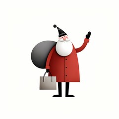 Santa Claus waving goodbye while carrying a sack and shopping bag, ready to begin his festive Christmas journey