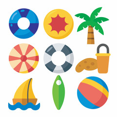Flat Summer Beach Vacation Icons Set 