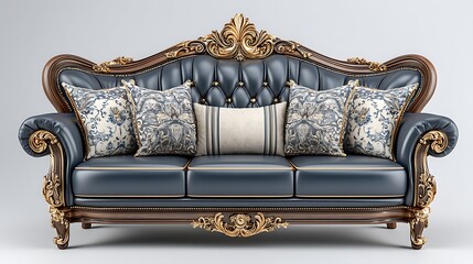 Ornate traditional sofa with tufted back and gold accents high resolution photo