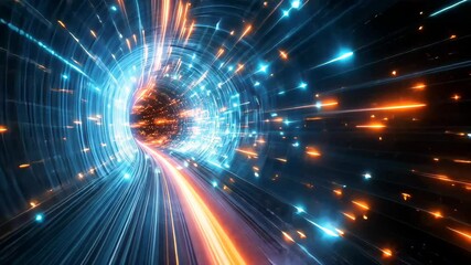 Futuristic Glowing Tunnel With Bright Neon Lights And High-Speed Motion Effect