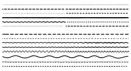 Diverse Collection of Decorative Lines Borders Wavy Dashed Straight Design Elements for Graphic Design Projects