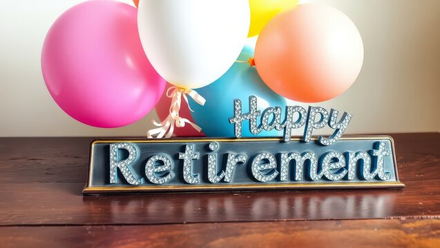 Retirement Celebration: Sparkling Gold Lettering & Pastel Balloons
