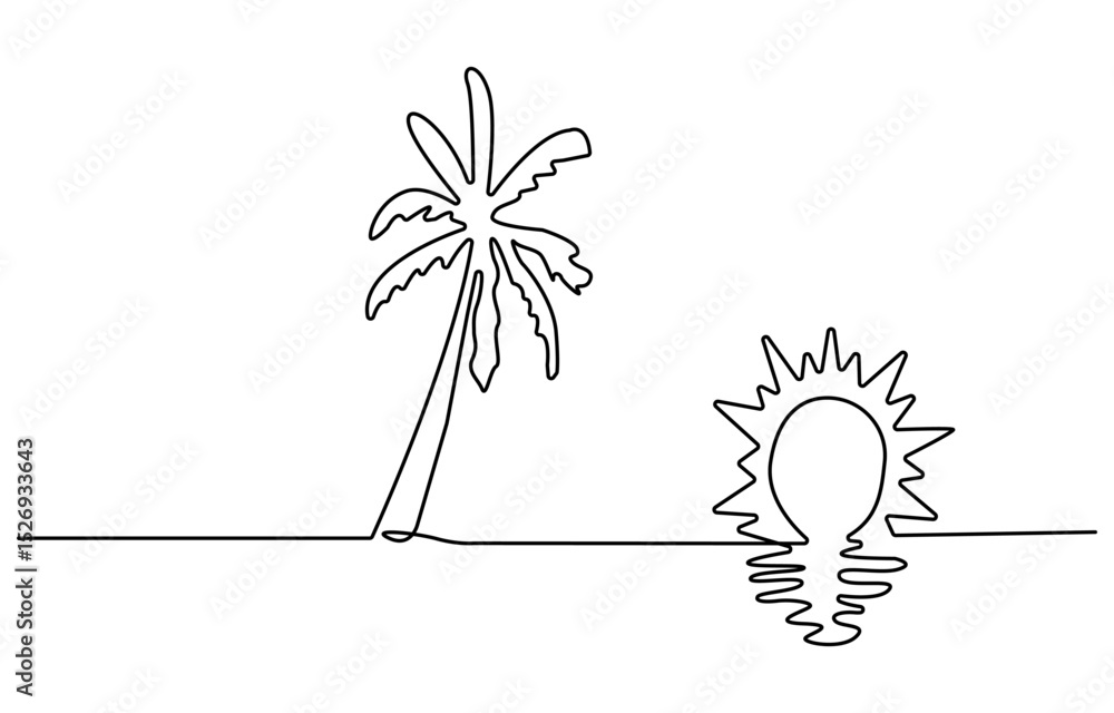 Poster palm tree continuous one line art drawing of isolated outline vector illustration