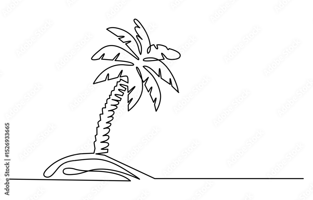 Poster palm tree continuous one line art drawing of isolated outline vector illustration