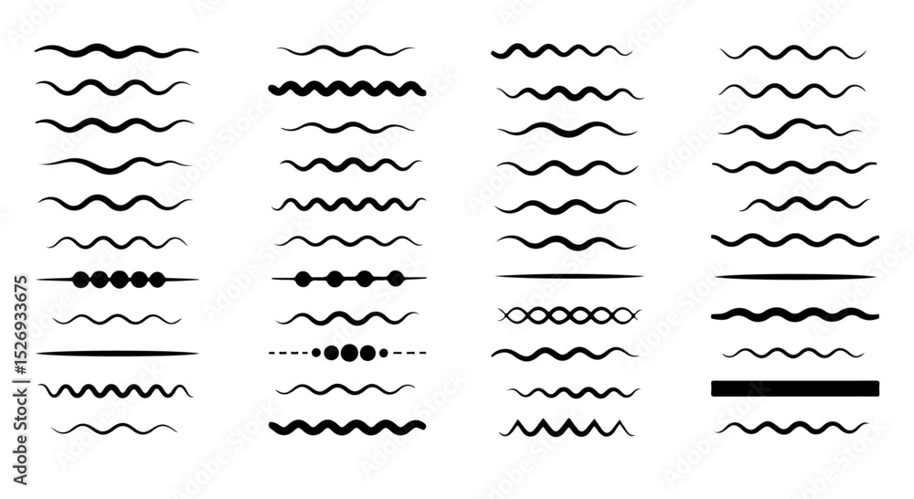 Poster diverse wavy lines set design elements for web graphic design projects