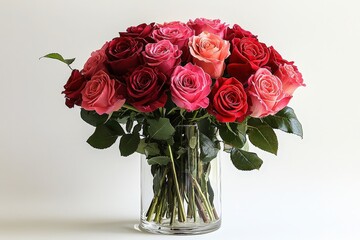 Elegant bouquet of red and pink roses in a glass vase for romantic occasions and home decor