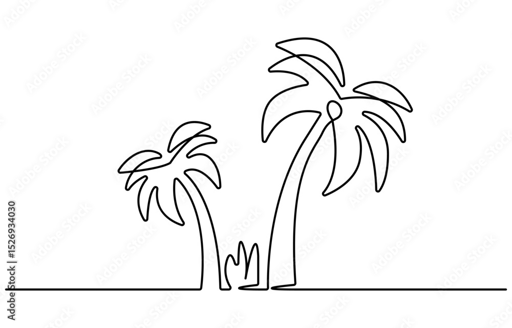 Poster palm tree continuous one line art drawing of isolated outline vector illustration