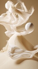 A white ball is in the center of a yellow swirl. The ball is white and has a black stripe