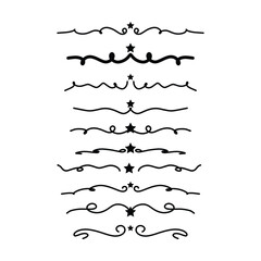 Hand drawn star curly swish icon vector illustration, paint brush design element of swash, swoosh underline swirl squiggle stroke illustration