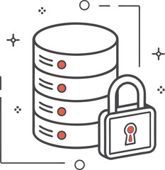  An icon of a server or database with a padlock on it, symbolizing data security, clean and modern icon style.