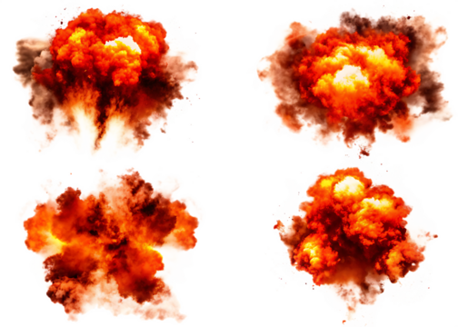 collection of Big explosion effect boom, realistic fire explosion isolated on transparent background