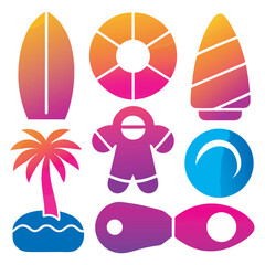 Gradient Summer Beach Vacation Icons