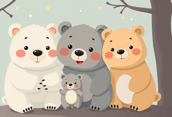 Naklejka premium Adorable bear family cartoon illustration, perfect for kids' room decor, dad, happy