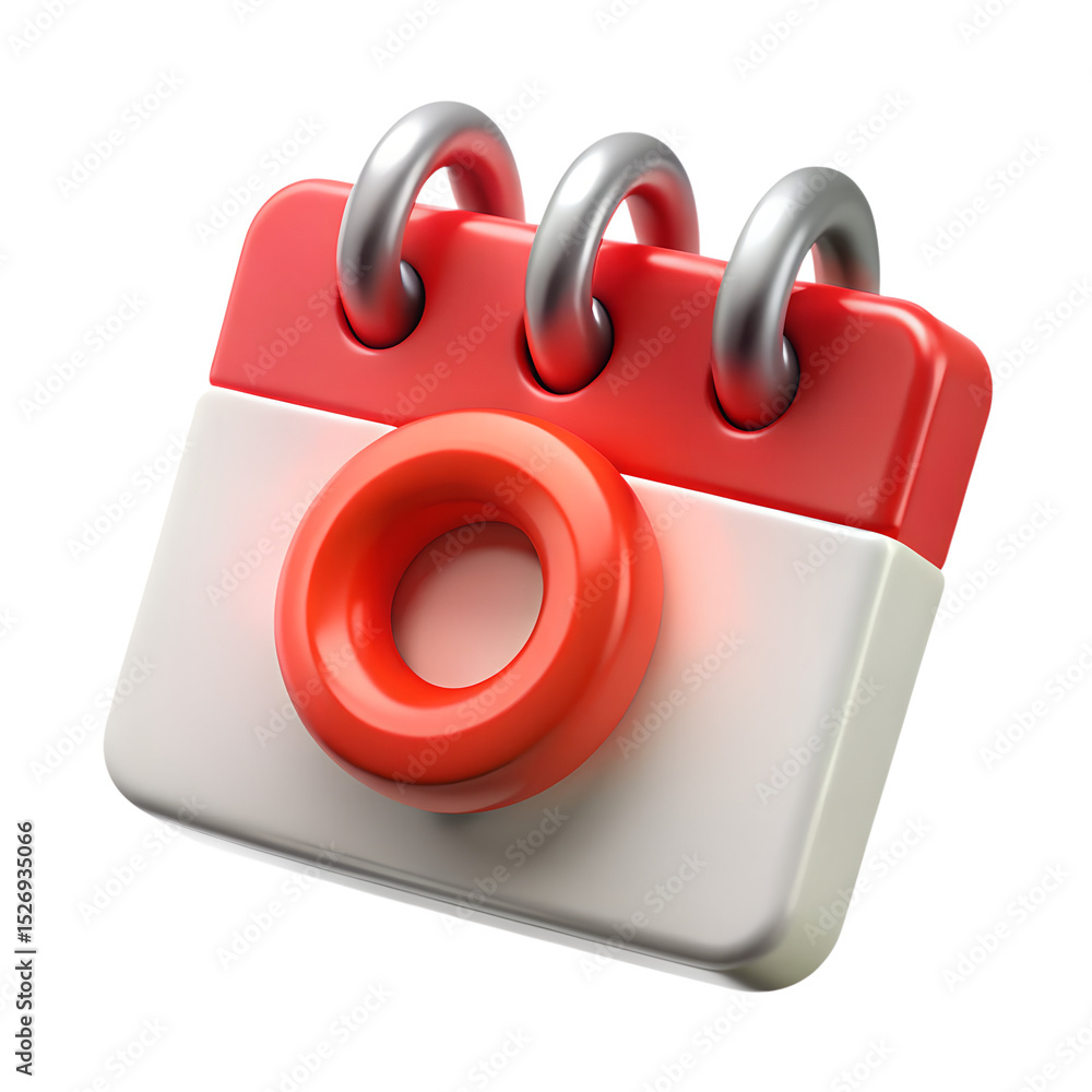 Poster 3d render of a red and white calendar icon with a circular date highlighted