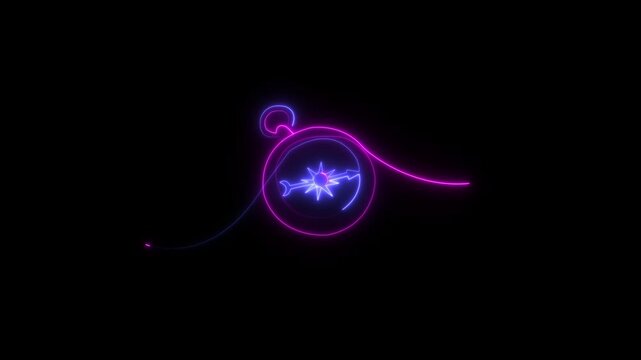 Abstract glowing traveller compass. Old navigate and adventure symbol in simple linear style. Business strategy and adventure concept in editable stroke.