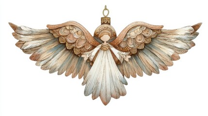 Boho Christmas Angel Ornament Feathered Wings Clipart