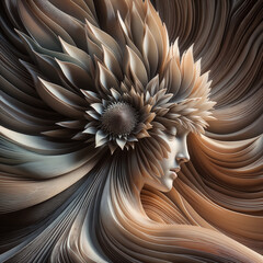 Serene Female Face Created from Sunflower-Inspired Layered Petals