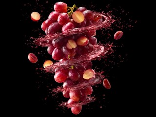 Red Grapes Swirling with Sliced Halves