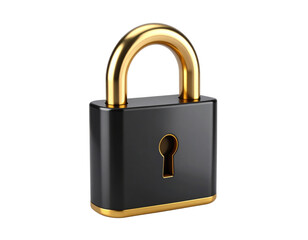 Secure Black Lock With Golden Finish Elements on White Background