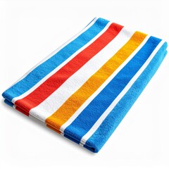 Folded Striped Beach Towel on White Background
