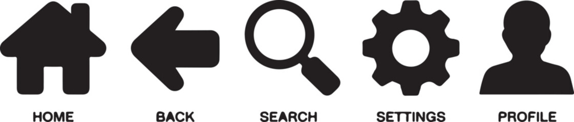 Set of black and white paint brushes with a magnifying glass search icon