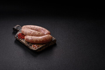 Raw meat sausages made from beef or pork, fresh meat for barbecuing or grilling. Raw sausages