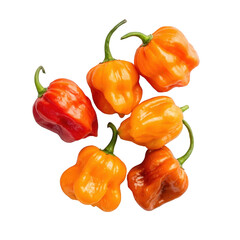 Group of scotch bonnet peppers isolated on transparent background