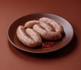 Raw meat sausages made from beef or pork, fresh meat for barbecuing or grilling. Raw sausages