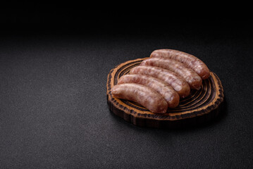 Raw meat sausages made from beef or pork, fresh meat for barbecuing or grilling. Raw sausages