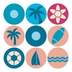Flat Tropical Vacation Symbols Vector Set 