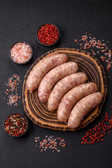 Raw meat sausages made from beef or pork, fresh meat for barbecuing or grilling. Raw sausages