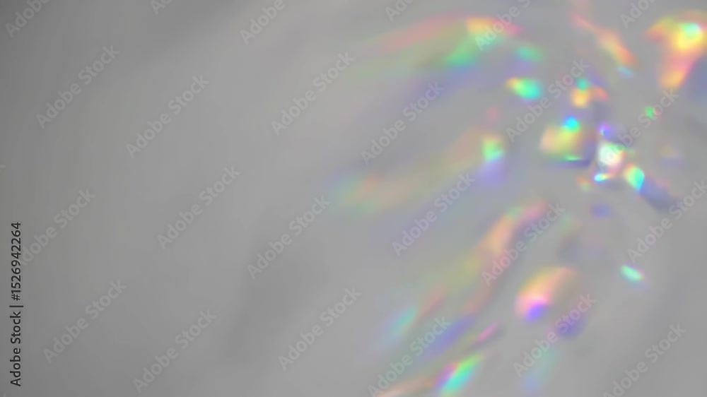 Poster dreamy holographic rainbow light refraction texture overlay with abstract soft bokeh effect on a whi