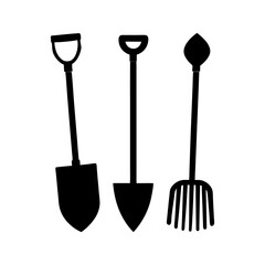 garden tools shovel rake etc vector art silhouette