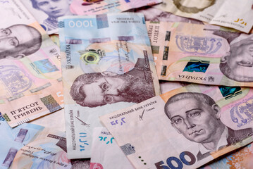 Ukrainian money, hryvnia, paper banknotes, cash. Ukrainian money for business