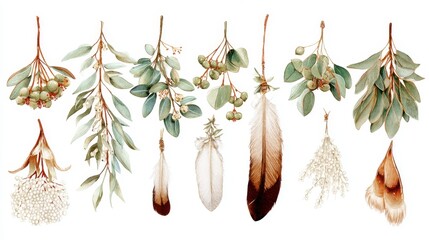 Boho Christmas Mistletoe & Eucalyptus Watercolor Clipart
