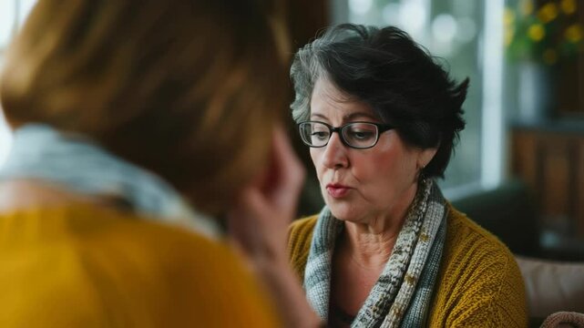 Mature Woman Sharing Her Breast Cancer Journey During Support Group in Warm, Inviting Setting