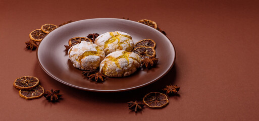 Crinkle biscuits lemon or banana, healthy vegan food. Lemon biscuits