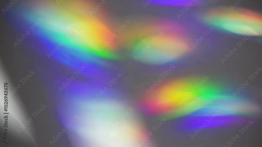 Poster dreamy holographic rainbow light refraction texture overlay with abstract soft bokeh effect on a whi