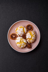 Crinkle biscuits lemon or banana, healthy vegan food. Lemon biscuits