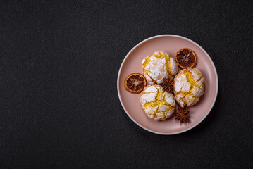Crinkle biscuits lemon or banana, healthy vegan food. Lemon biscuits
