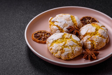 Crinkle biscuits lemon or banana, healthy vegan food. Lemon biscuits