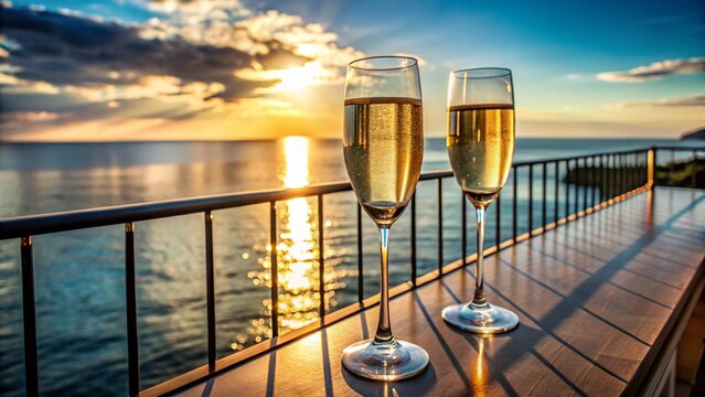 Golden bubbly beverages like champagne and beer glisten in elegant glasses, perfect for a sunset beach celebration or a festive party toast - Powered by Adobe