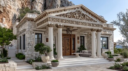 Obraz premium Sophisticated house design with carved details and ancient greek styling high resolution photo