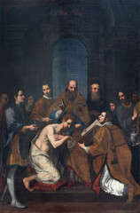 PISTOIA, ITALY - MARCH 16, 2025: The painting of Baptism  in the church Chiesa di san Bartolomeo by unknown artist.