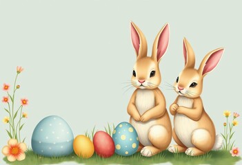 Fototapeta premium Adorable vintage-style Easter bunny illustrations, perfect for spring designs, floral, set