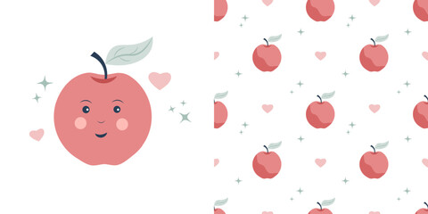 Seamless pattern with an apple on a white background