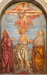 Fotobehang FLORENCE, ITALY - MARCH 19, 2025: The fresco of Holy Trinity with Saints Jerome, Paula and Eustochium's in the chuch Basilica della Santissima Annunziata by Andrea del Castagno (1419-1457). © Renáta Sedmáková
