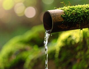 Water flowing from a mossy pipe