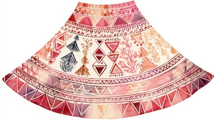 Boho Style Christmas Tree Skirt Clipart Geometric Watercolor Design