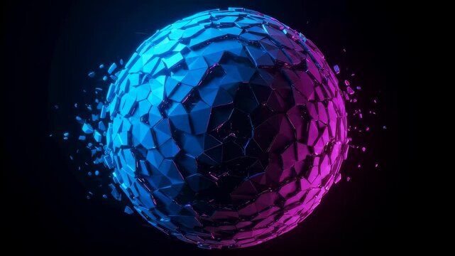 Shattering Blue And Pink Neon Sphere Abstract 3D Animation